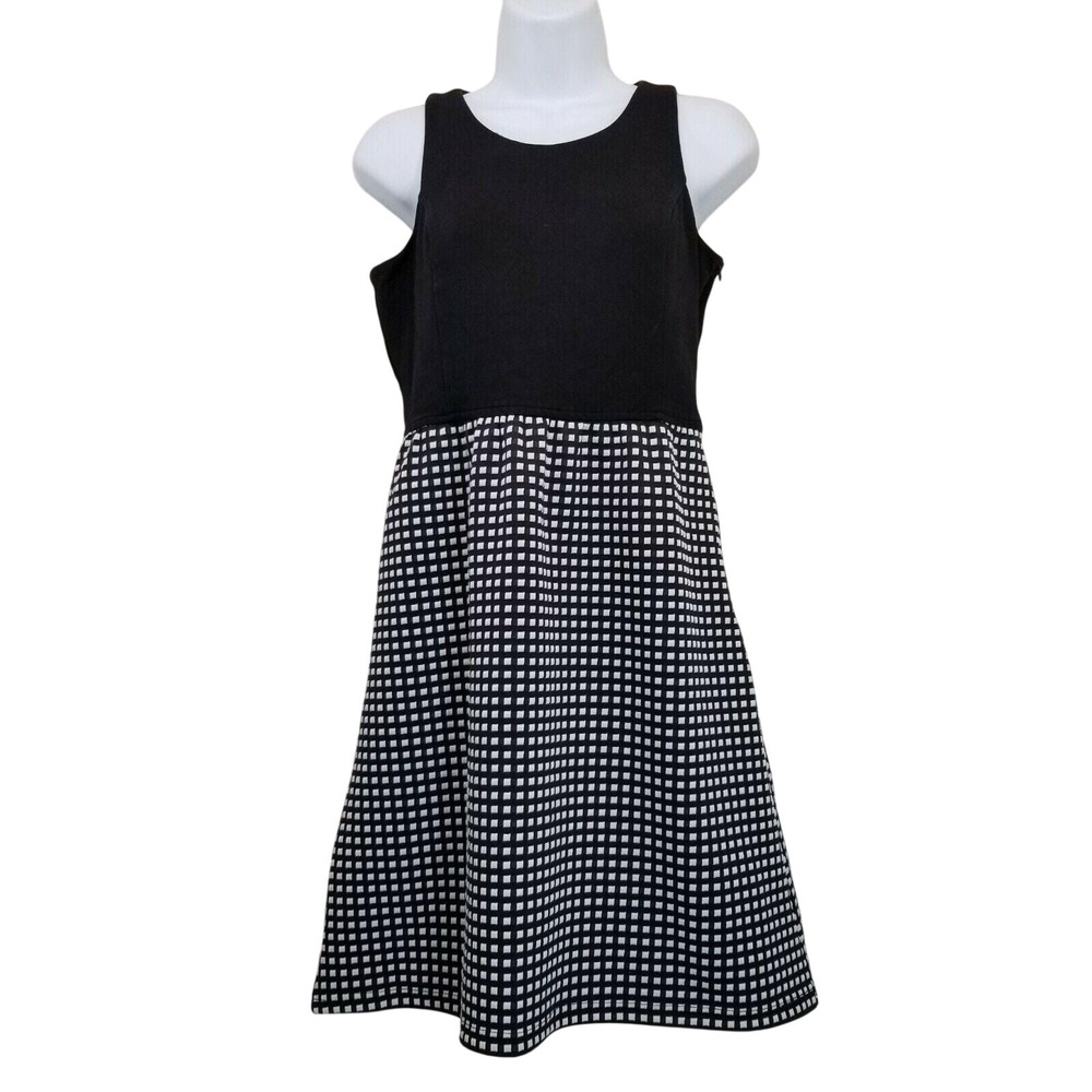 Anthro Tabitha 2 Dress‎ Black White Check Sleeveless Fit Flare Skater A Line